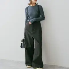 スピックアンドスパン　サスペンダー付きワーカーパンツ　ブラック３６