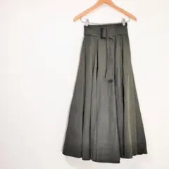値下げ アズノウアズ ボリューム フレア ロングスカート ベルト付き グリーン