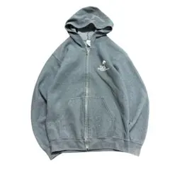 ジップアップパーカー　バックプリント　古着　ブルーグレー　S 7Ab