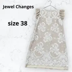 ＊ジュエルチェンジズ＊総レース ワンピース 結婚式 お呼ばれ フリル袖 ひざ丈