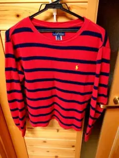 【送料込み】Polo Ralph Lauren 赤ネイビーストライプセーター M