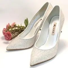 【未使用級】ダイアナ グリッター シロ 19207 パンプス 結婚式 23.5㎝