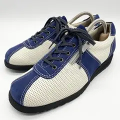 【美品】pedala アシックス スニーカー サイドジップ パンチングレザー 青