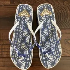 ビーチサンダル 青と白の幾何学模様　ロキシー　 roxy 厚底　ヒール　サンダル