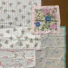 ４枚　花柄　中古　ハンカチ