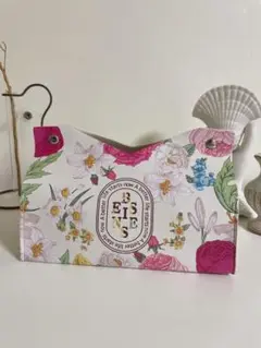 花柄ティッシュボックス（ボタン付き）　花柄　フェイクレザー　ピンク　1点