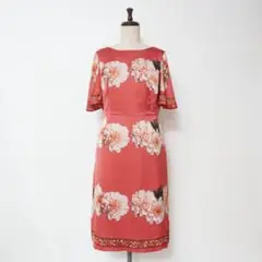 美品 SunaUna フラワープリントワンピース 赤 サイズ38*GD770