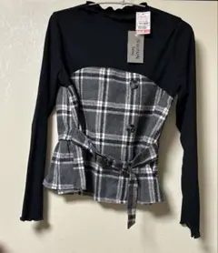 長袖カットソー　チェック　ブラック