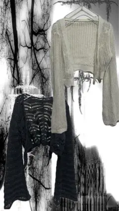 平成00s y2k 薄手カーディガン　2枚セット　ブラック　ホワイト　ギャル