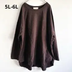 5117【5L-6L】大きいサイズ長袖カットソー 裾ヘムアシメ　ゆったり　秋冬