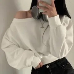 オフショルダー オフショル 肩出し トップス クロップ丈 フリーサイズ　ホワイト