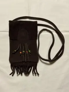 ダークブラウン スエード フリンジショルダー