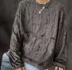 長袖　ロンT グレー　ダメージ　男女兼用 y2k グランジ　韓国　フリーサイズ