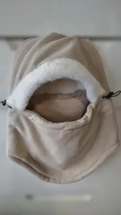 ベージュ、フリース ネックウォーマー 付き帽子
