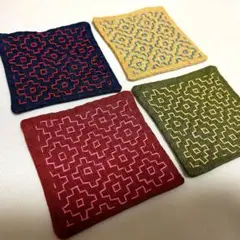 刺し子コースター4枚セット【ハンドメイド】