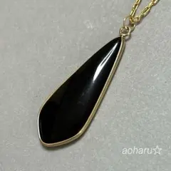 ビ、ビッグサイズ！ 大粒 オニキス ペアシェイプ ネックレス 枠留め