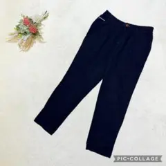 kuu: 【L】 テパードシルエットパンツ リネンブレンド ネイビー かジヌ 紺