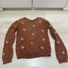 H&M ハート柄ブラウンセーター 8-10歳用 130 140