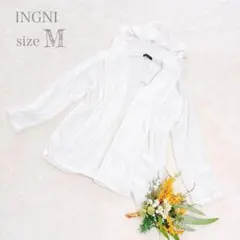 【イング】INGNI フード付きカーディガン ホワイト 長袖 透け感 M