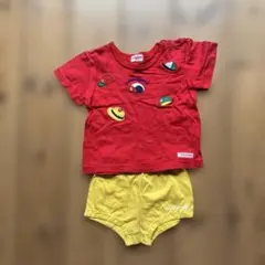 ミキハウス　チエコサク　赤いTシャツとイエローショートパンツセット