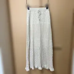 【未使用】GU ベージュ ロングスカート 白　S　透かし編みニットスカート