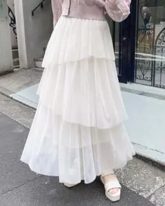 ランダムティアードチュールスカート 白 INGNI ロング丈 free size