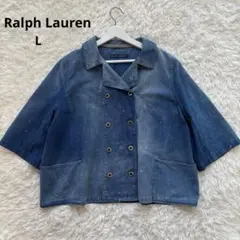 ラルフローレン　ペイント加工 ダブルボタン デニム風ジャケット 七分袖　L