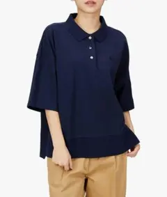 LACOSTE 日本製 ワイド ポロシャツ 鹿の子 ドロップ スリット 紺