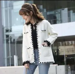 アプワイザーリッシェ 配色デザインニットジャケット