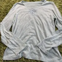 ビジュー装飾 ライトブルー 長袖トップス　社交ダンス