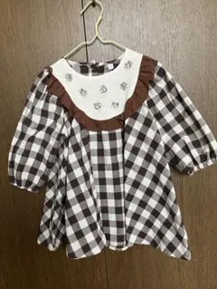 チェック柄七分袖ワンピース