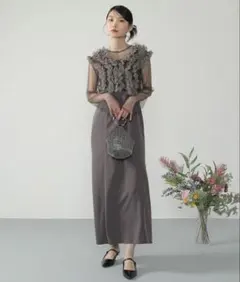 【美品】kana オケージョンドレス　チュール　お呼ばれドレス S ブラウン