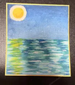 手描きイラスト ミニ色紙 原画 月　海 一点物