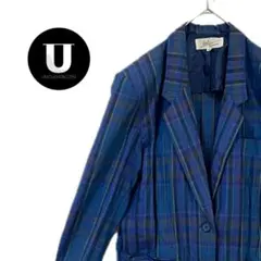 ＼ジャケット／アウター　ブルー　ストライプ　チェック　総柄　トップス　古着