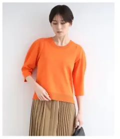 オレンジ 五分袖ニット