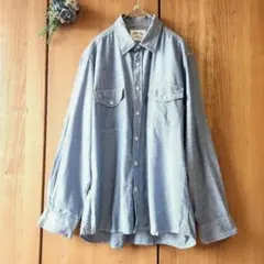 ★【フィールドアイ】メンズ デニム風 ブルー 長袖 シャツ ロールアップ付き