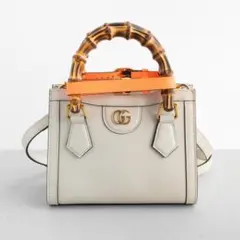 グッチ ダイアナ ミニ ショルダーバッグ ホワイト レザー バンブー ゴールド