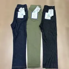 新品タグ付 100㎝ ストレッチパンツ ３本セット　紺　黒　カーキ