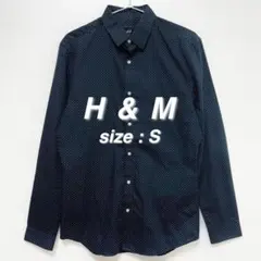 エイチアンドエム H&M ドット柄長袖シャツ S ネイビー スリムフィット