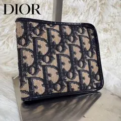 Dior ディオール　折財布　キャンバス　レザー　トロッター　オブリーク　刺繍