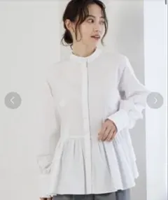 ユナイテッドアローズ オーガンジープリーツ カフス ブラウス ホワイト 