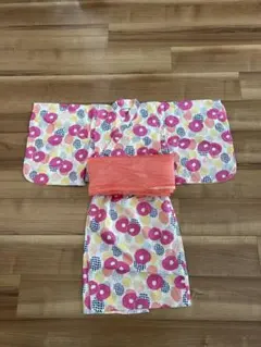 花柄浴衣セット（帯付き) Love&Peace&Money 100-110cm