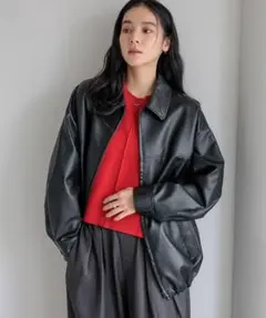 LOWRYS FARM　レザーZIPドロストブルゾン ブラック