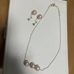 コットン薄いピンクパール ネックレス ピアス セットのサムネイル