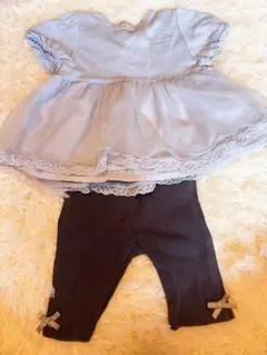 petit main プティマイン グレー ドレスとレギンスセット 夏服 80