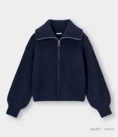 GU ジーユー　パフィータッチジップニットブルゾン　ネイビー　M