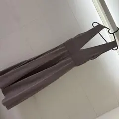 ラグナムーン　ベージュ　ストライプ Vネック サロペット