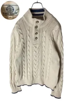 エディーバウアーケーブル編み×ハーフボタンプルオーバーコットン100%素材ニット