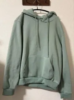 【美品】ユニセックス ミントグリーン フード付きパーカー 裏起毛 XL