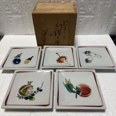 九谷焼吉田荘八色絵八角銘々皿5枚共箱 [B29411] - メルカリ